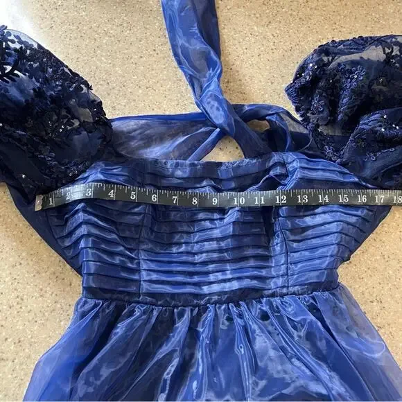 NWOT Lulus Significant Splendor Navy Organza Pleated Puff Sleeve Midi Dr… - Picture 8 of 11